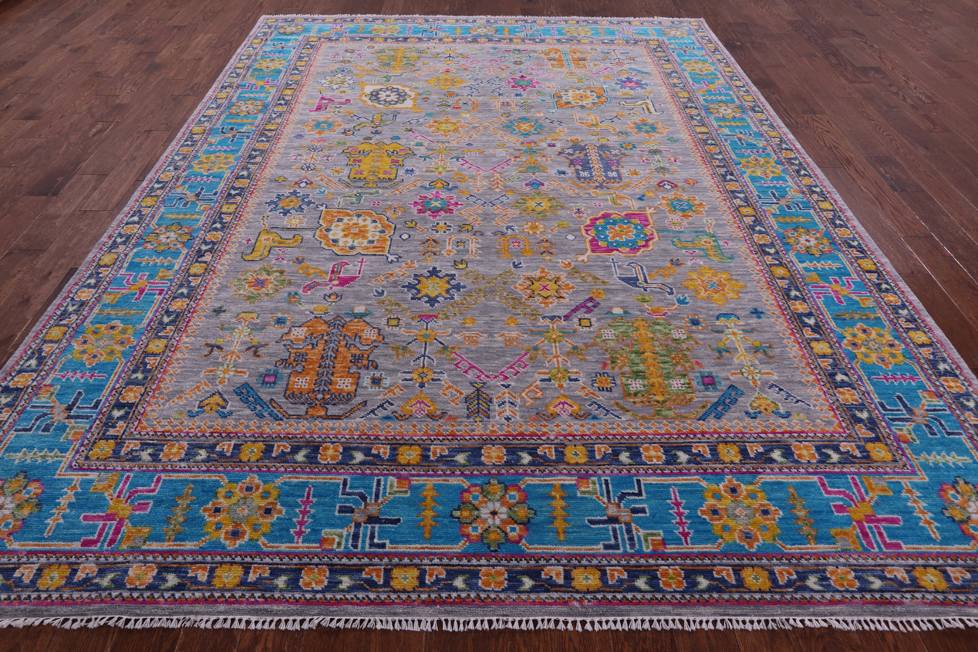 Grey Turkish Oushak Hand Knotted Wool Rug - 9' 2" X 11' 11" - Golden Nile