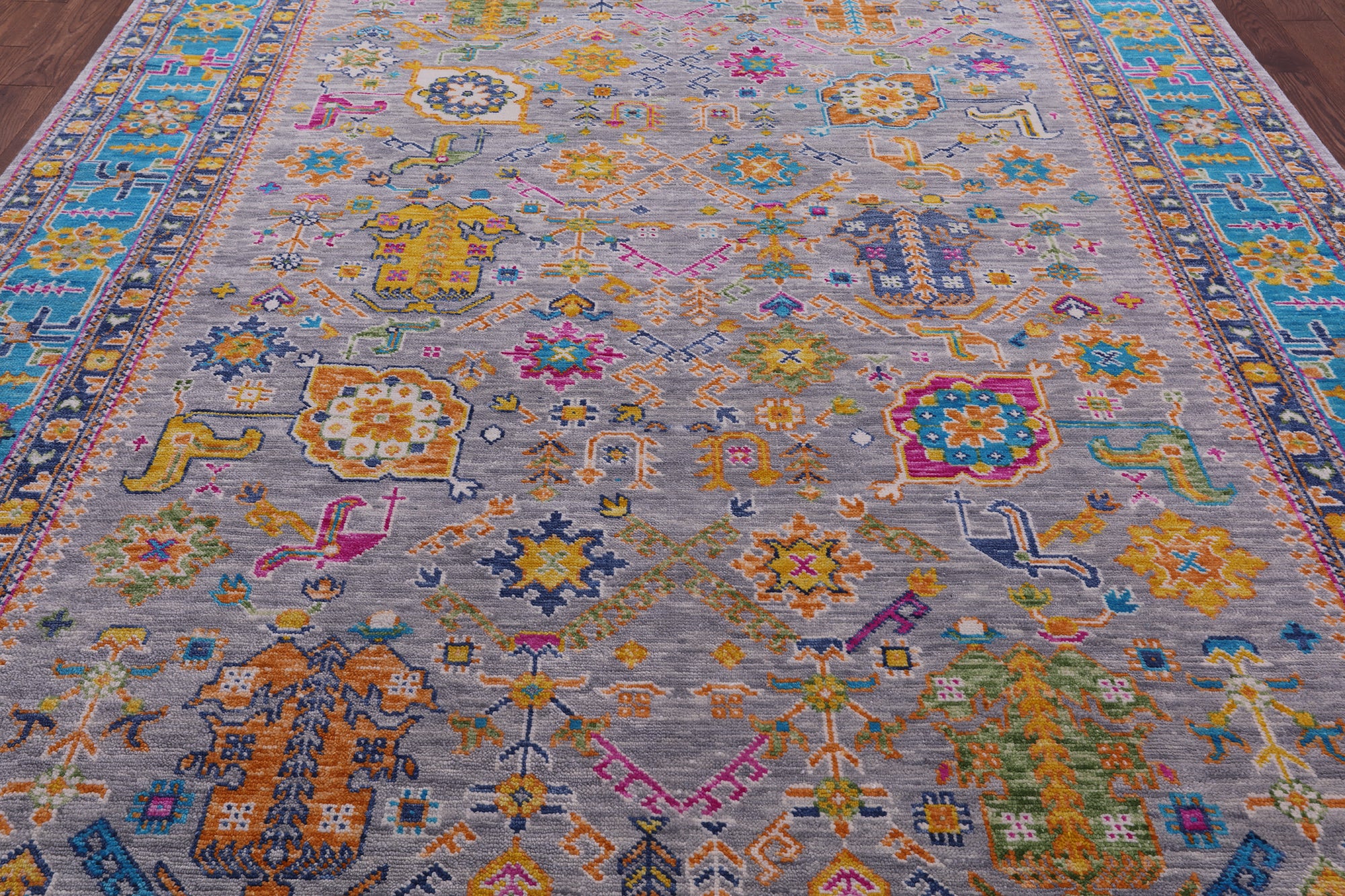 Grey Turkish Oushak Hand Knotted Wool Rug - 9' 2" X 11' 11" - Golden Nile