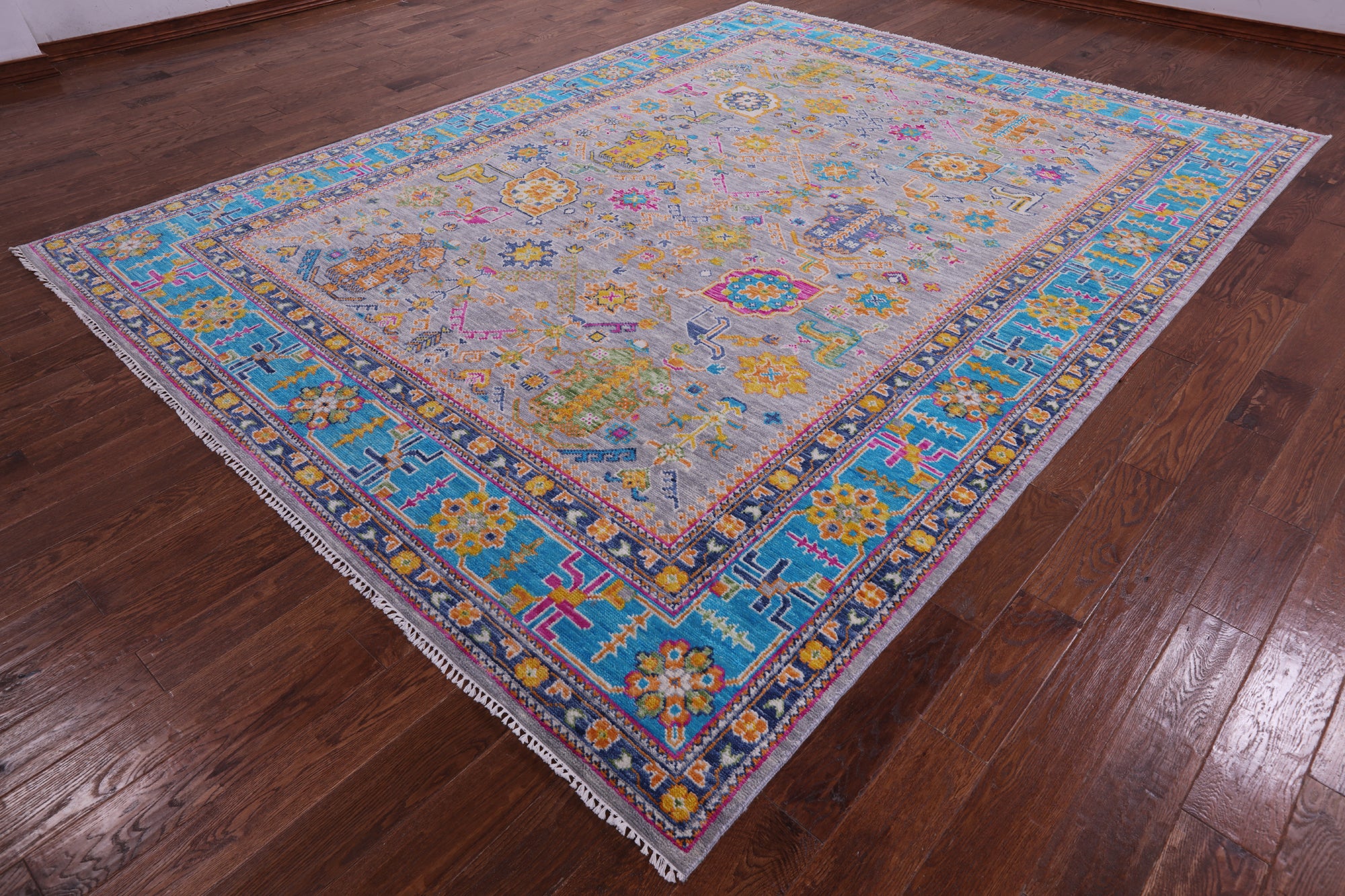 Grey Turkish Oushak Hand Knotted Wool Rug - 9' 2" X 11' 11" - Golden Nile