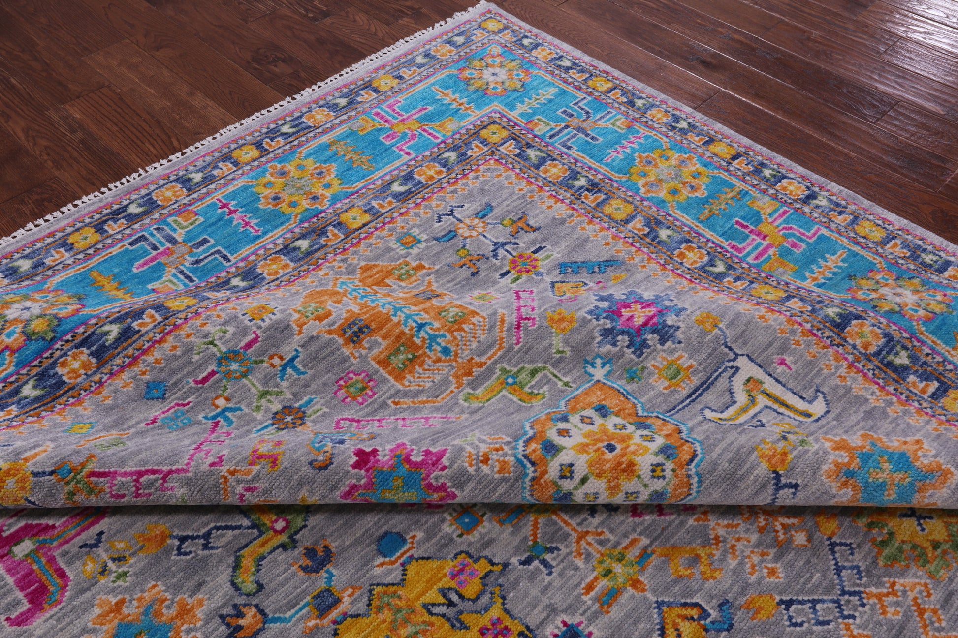 Grey Turkish Oushak Hand Knotted Wool Rug - 9' 2" X 11' 11" - Golden Nile