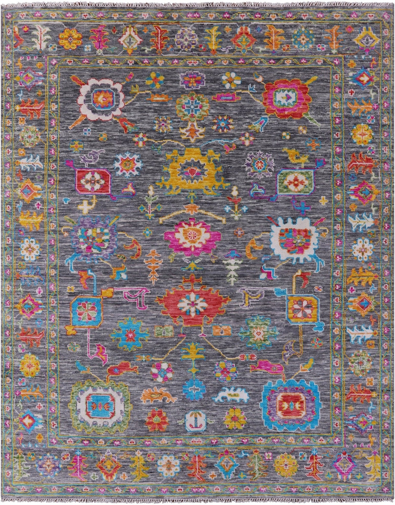 Grey Turkish Oushak Hand Knotted Wool Rug - 7' 10" X 9' 11" - Golden Nile