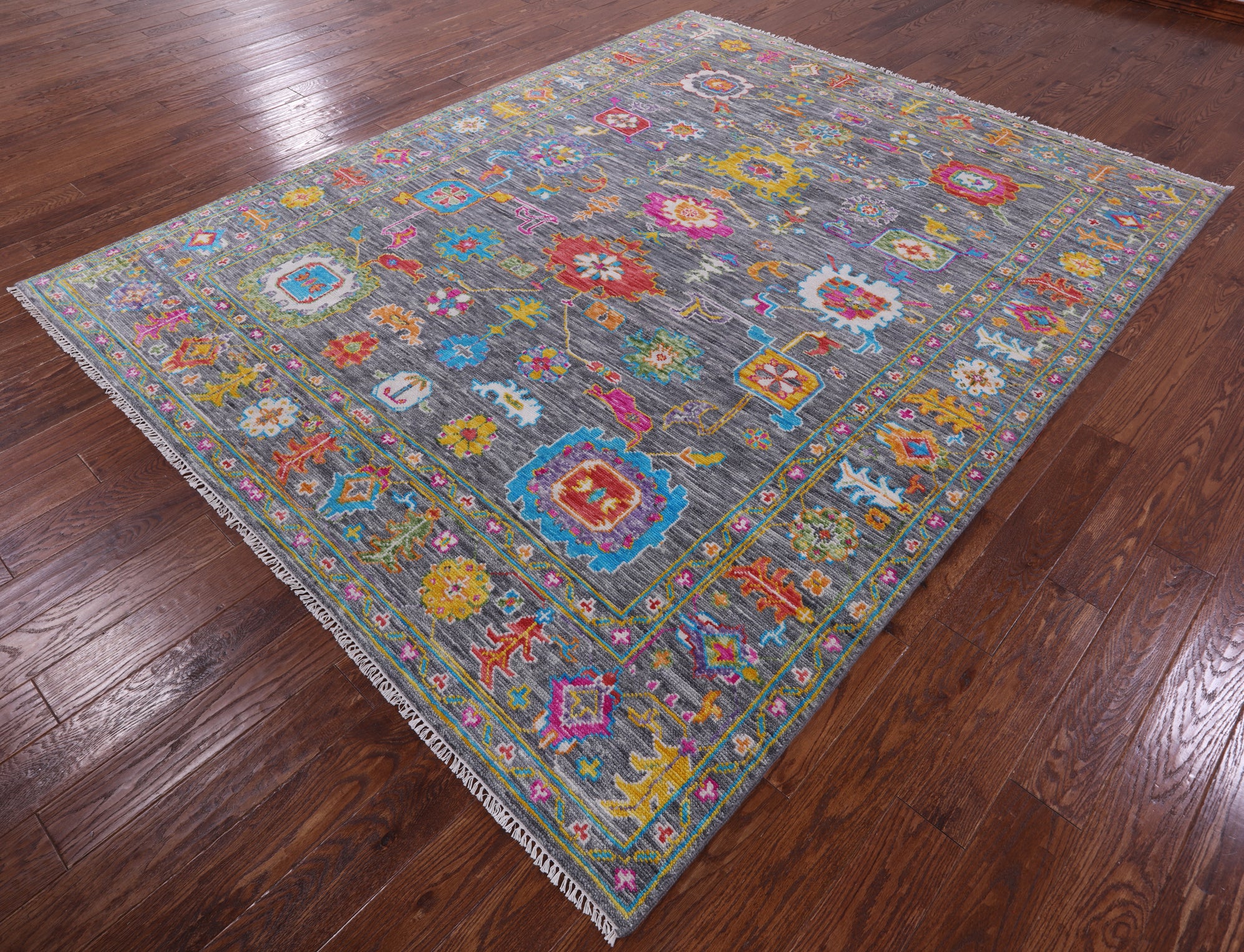 Grey Turkish Oushak Hand Knotted Wool Rug - 7' 10" X 9' 11" - Golden Nile