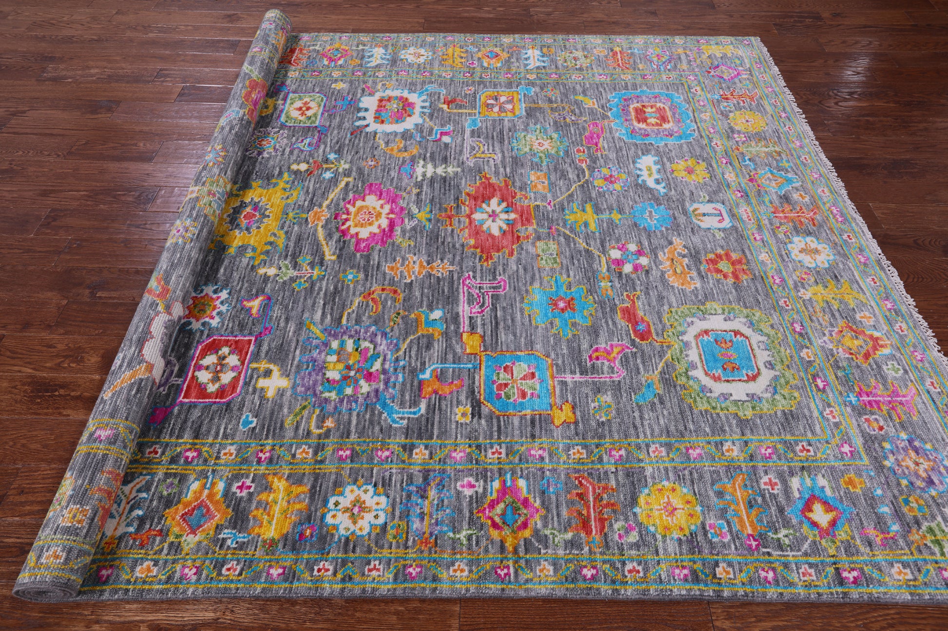 Grey Turkish Oushak Hand Knotted Wool Rug - 7' 10" X 9' 11" - Golden Nile