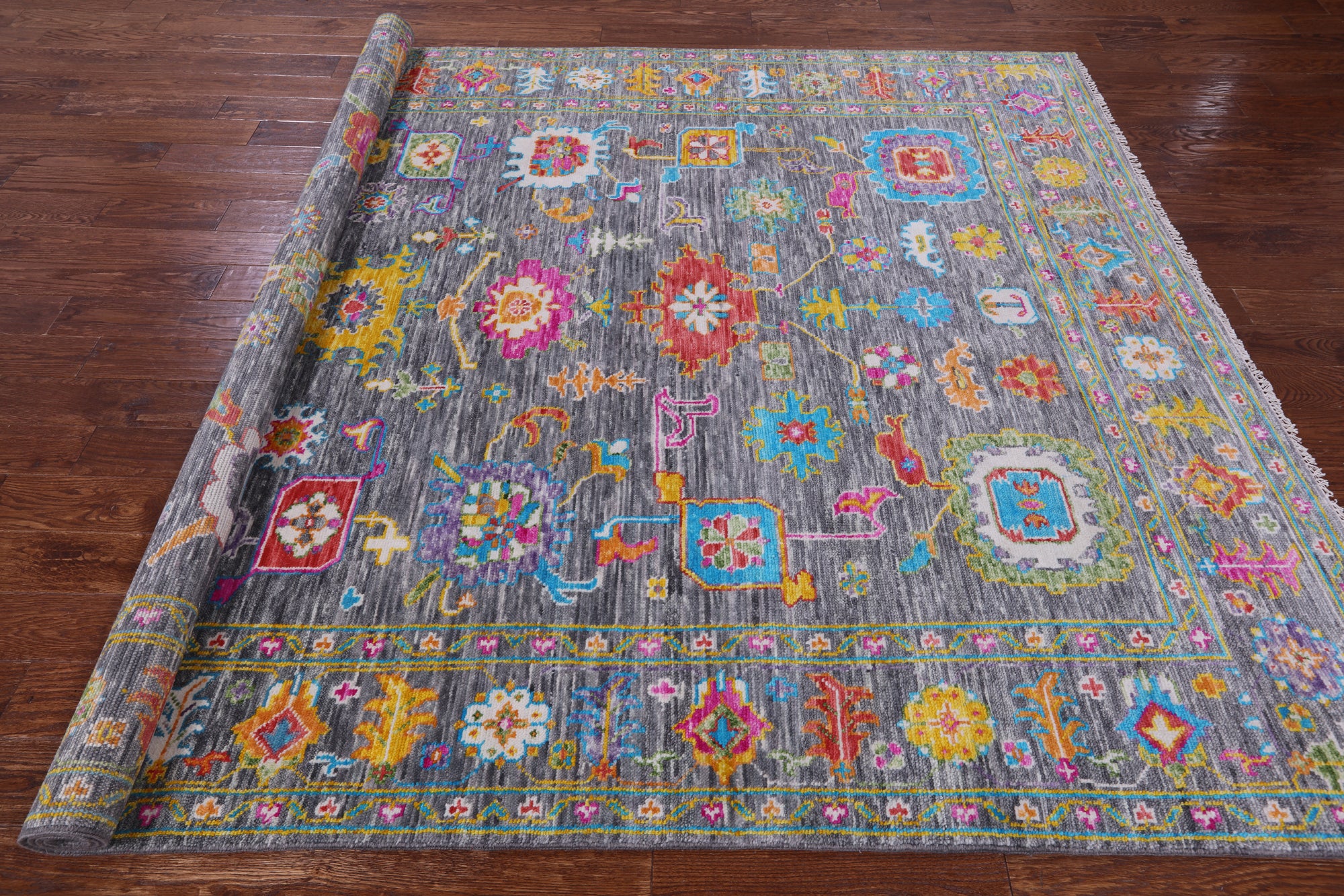 Grey Turkish Oushak Hand Knotted Wool Rug - 7' 10" X 9' 11" - Golden Nile