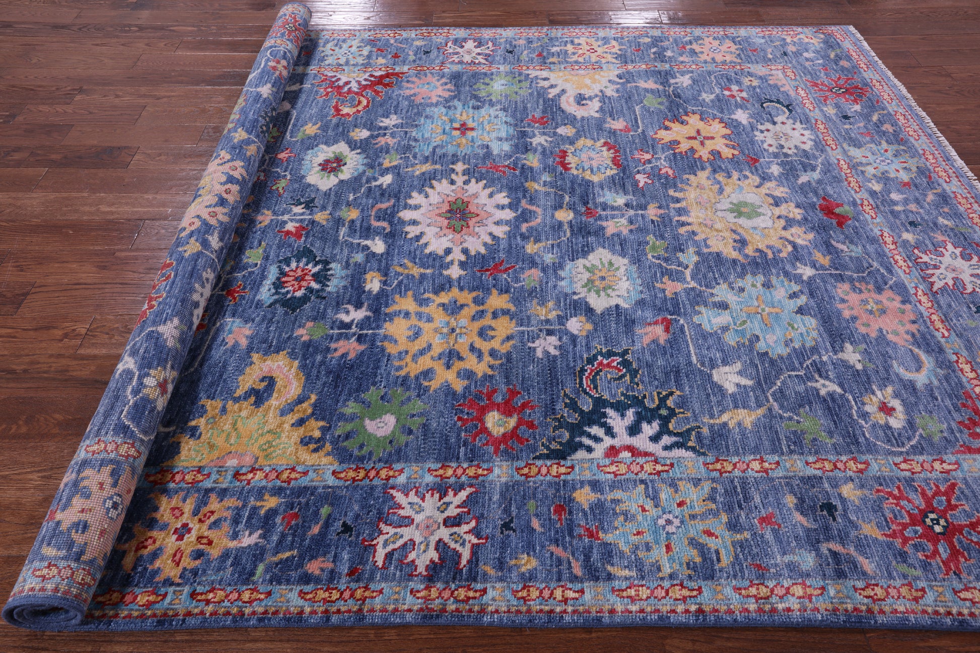 Blue Turkish Oushak Hand Knotted Wool Rug - 7' 10" X 9' 11" - Golden Nile