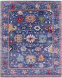 Blue Turkish Oushak Hand Knotted Wool Rug - 7' 10" X 9' 11" - Golden Nile