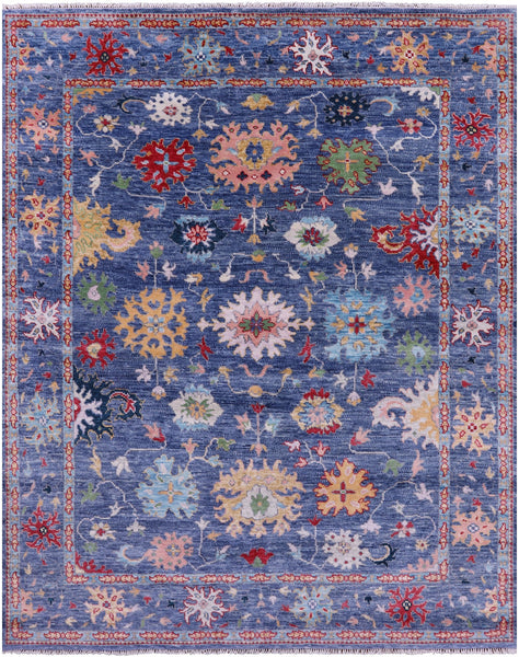 Blue Turkish Oushak Hand Knotted Wool Rug - 7' 10" X 9' 11" - Golden Nile