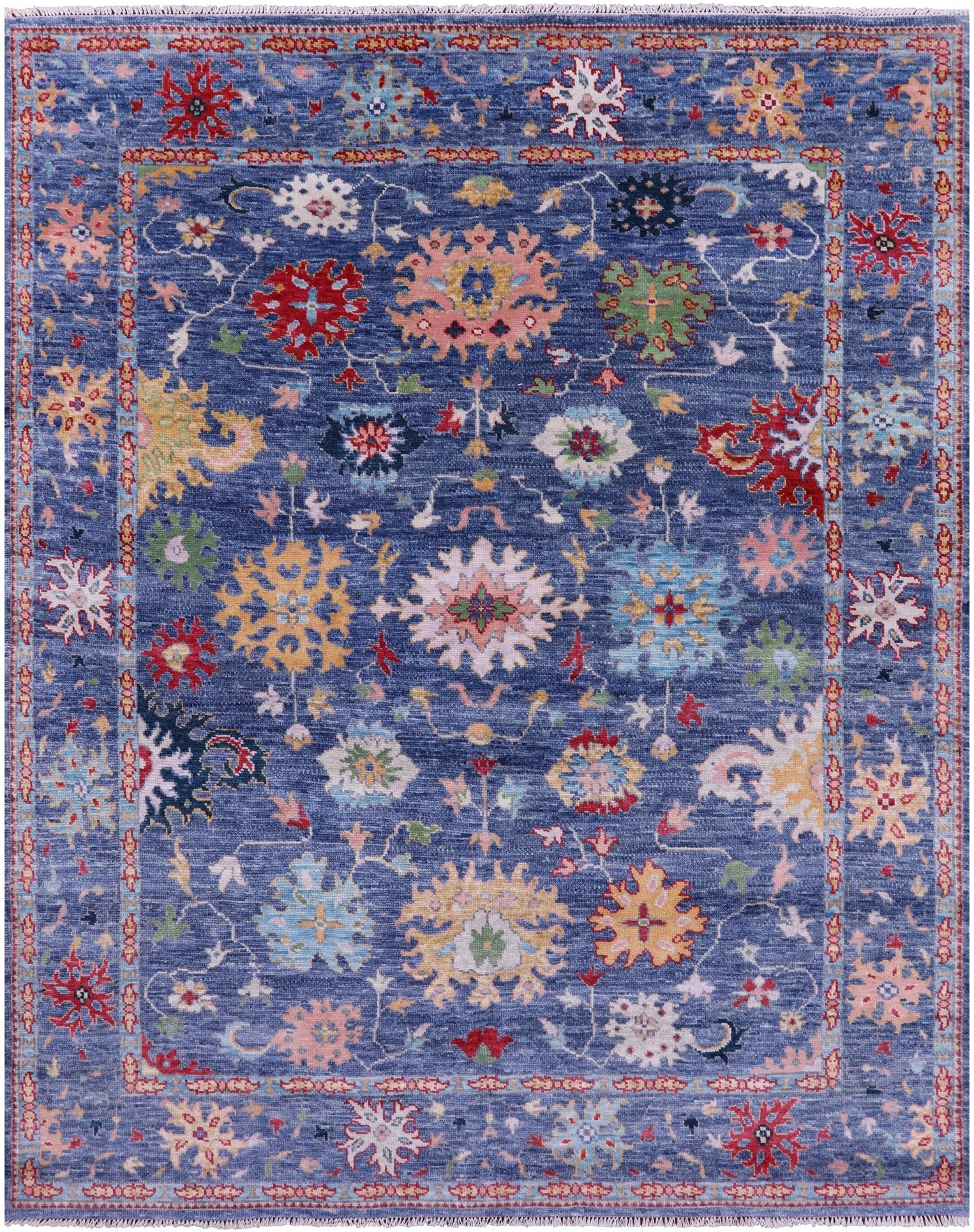 Blue Turkish Oushak Hand Knotted Wool Rug - 7' 10" X 9' 11" - Golden Nile