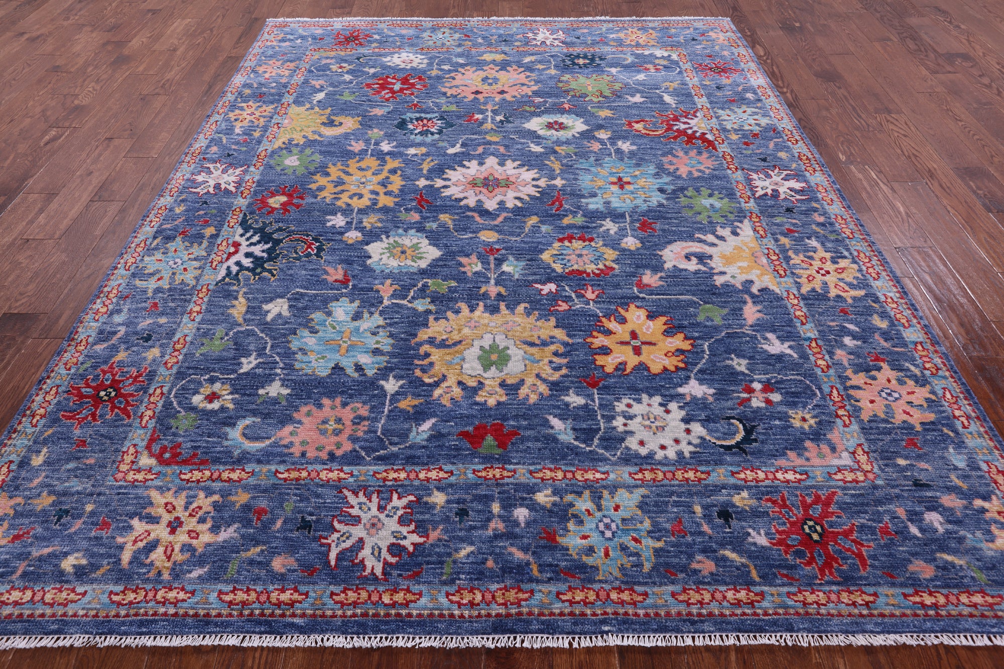 Blue Turkish Oushak Hand Knotted Wool Rug - 7' 10" X 9' 11" - Golden Nile