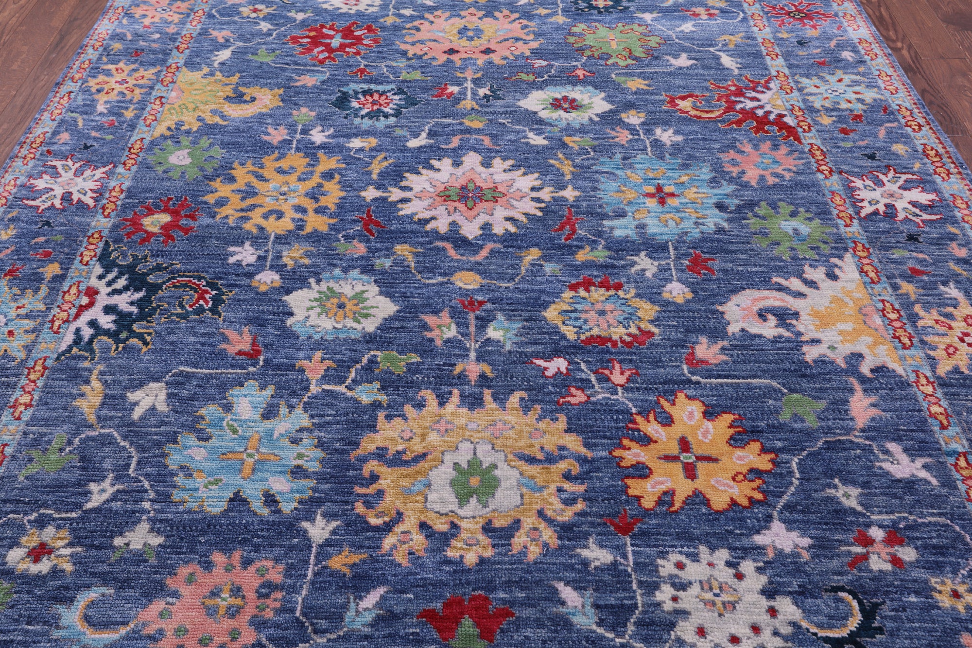 Blue Turkish Oushak Hand Knotted Wool Rug - 7' 10" X 9' 11" - Golden Nile