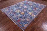 Blue Turkish Oushak Hand Knotted Wool Rug - 7' 10" X 9' 11" - Golden Nile