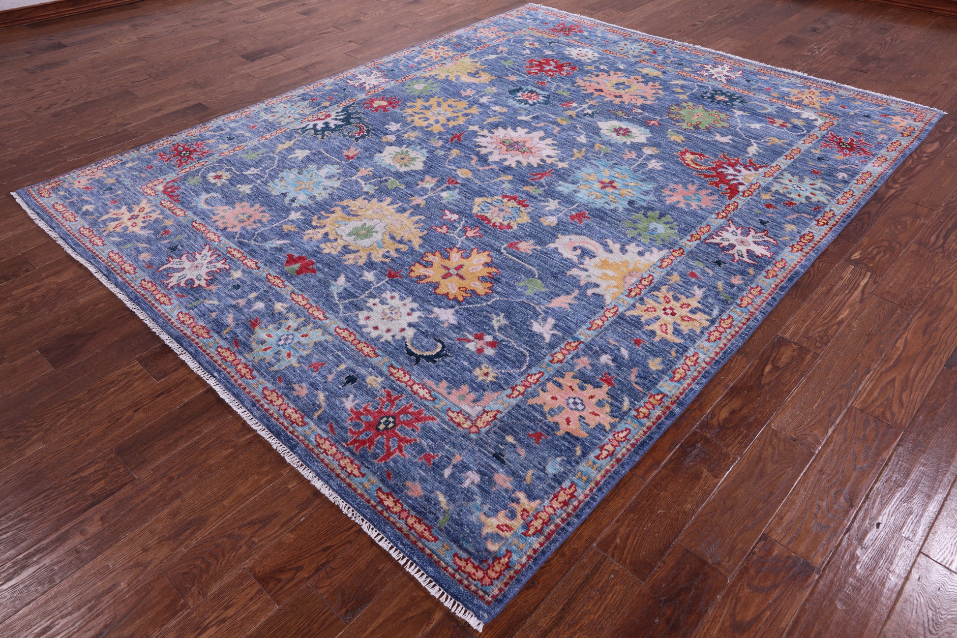Blue Turkish Oushak Hand Knotted Wool Rug - 7' 10" X 9' 11" - Golden Nile