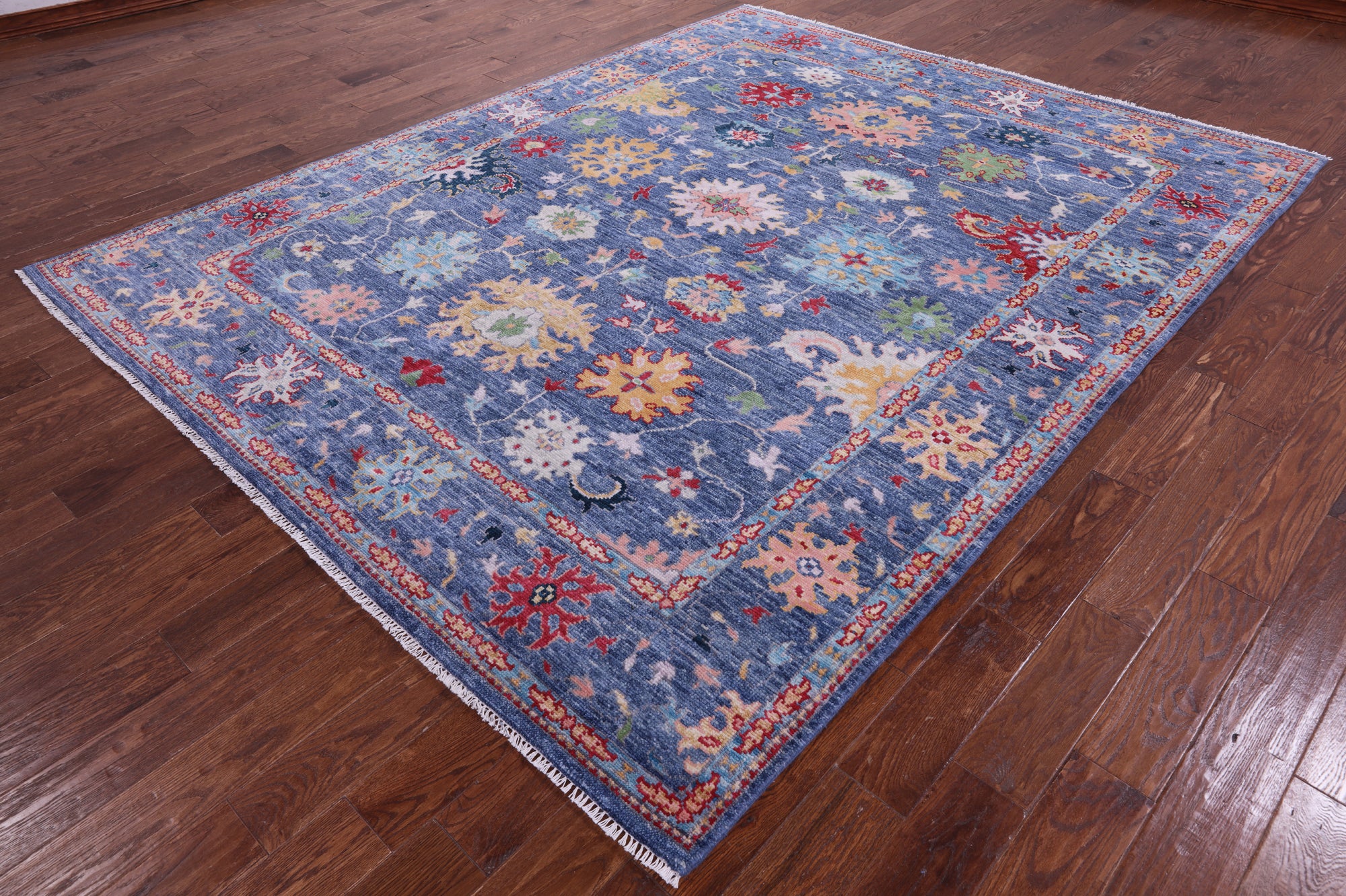 Blue Turkish Oushak Hand Knotted Wool Rug - 7' 10" X 9' 11" - Golden Nile