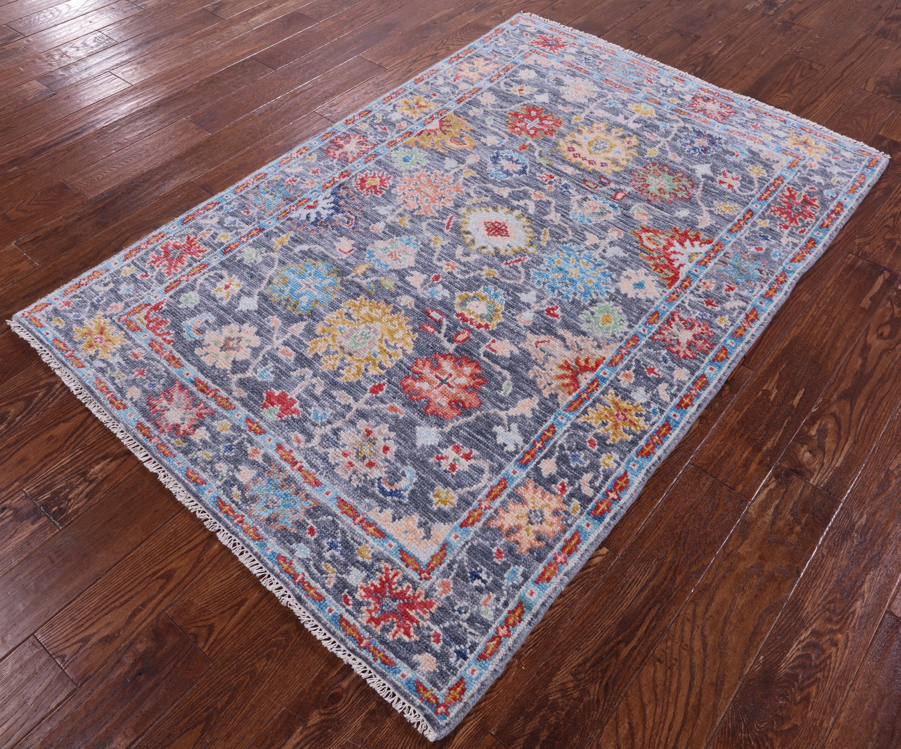 Grey Turkish Oushak Handmade Wool Rug - 4' 1" X 6' 1" - Golden Nile