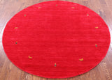 Red Round Persian Gabbeh Hand Knotted Wool Rug - 6' 0" X 6' 0" - Golden Nile
