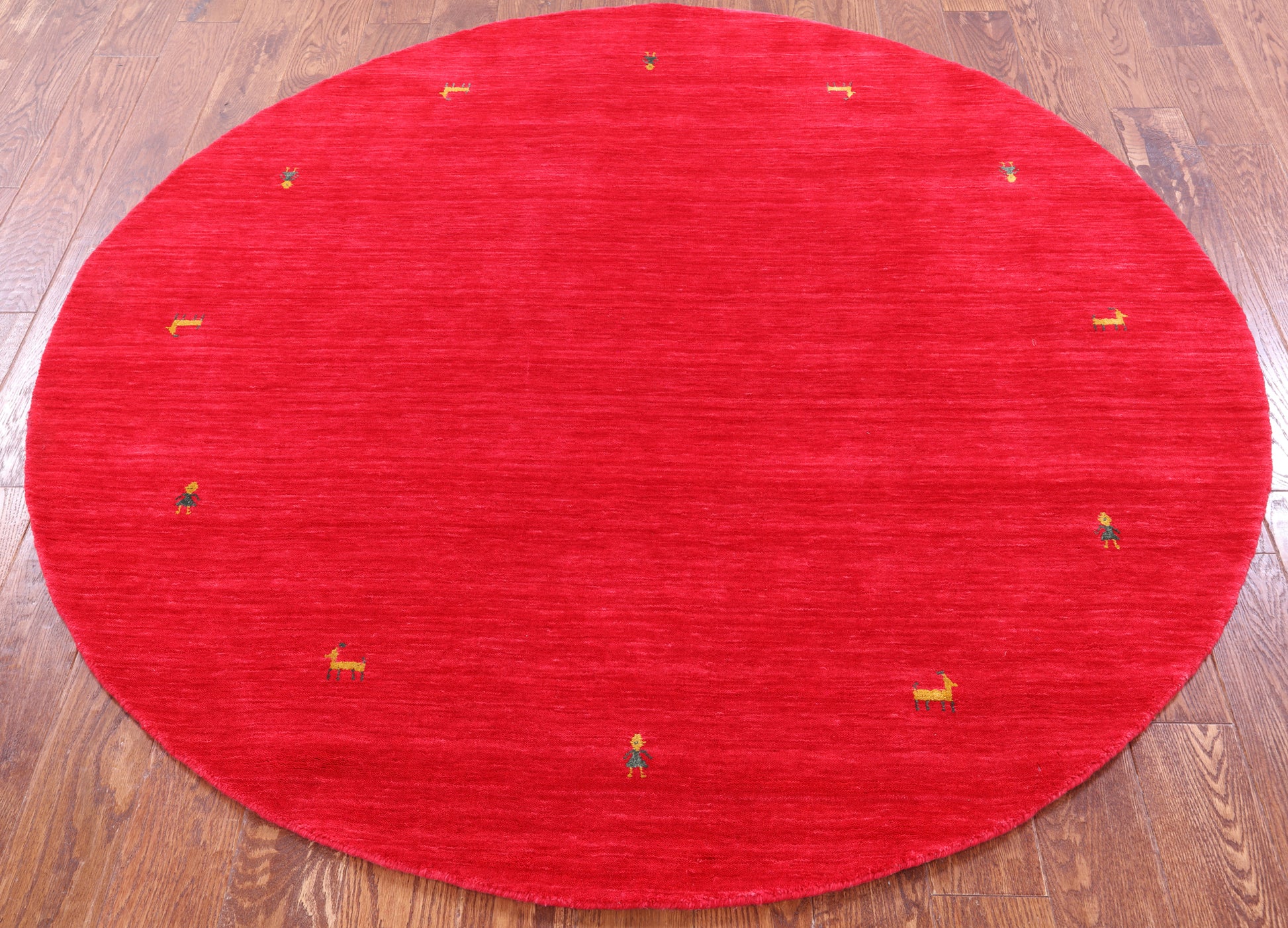 Red Round Persian Gabbeh Hand Knotted Wool Rug - 6' 0" X 6' 0" - Golden Nile