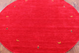 Red Round Persian Gabbeh Hand Knotted Wool Rug - 6' 0" X 6' 0" - Golden Nile
