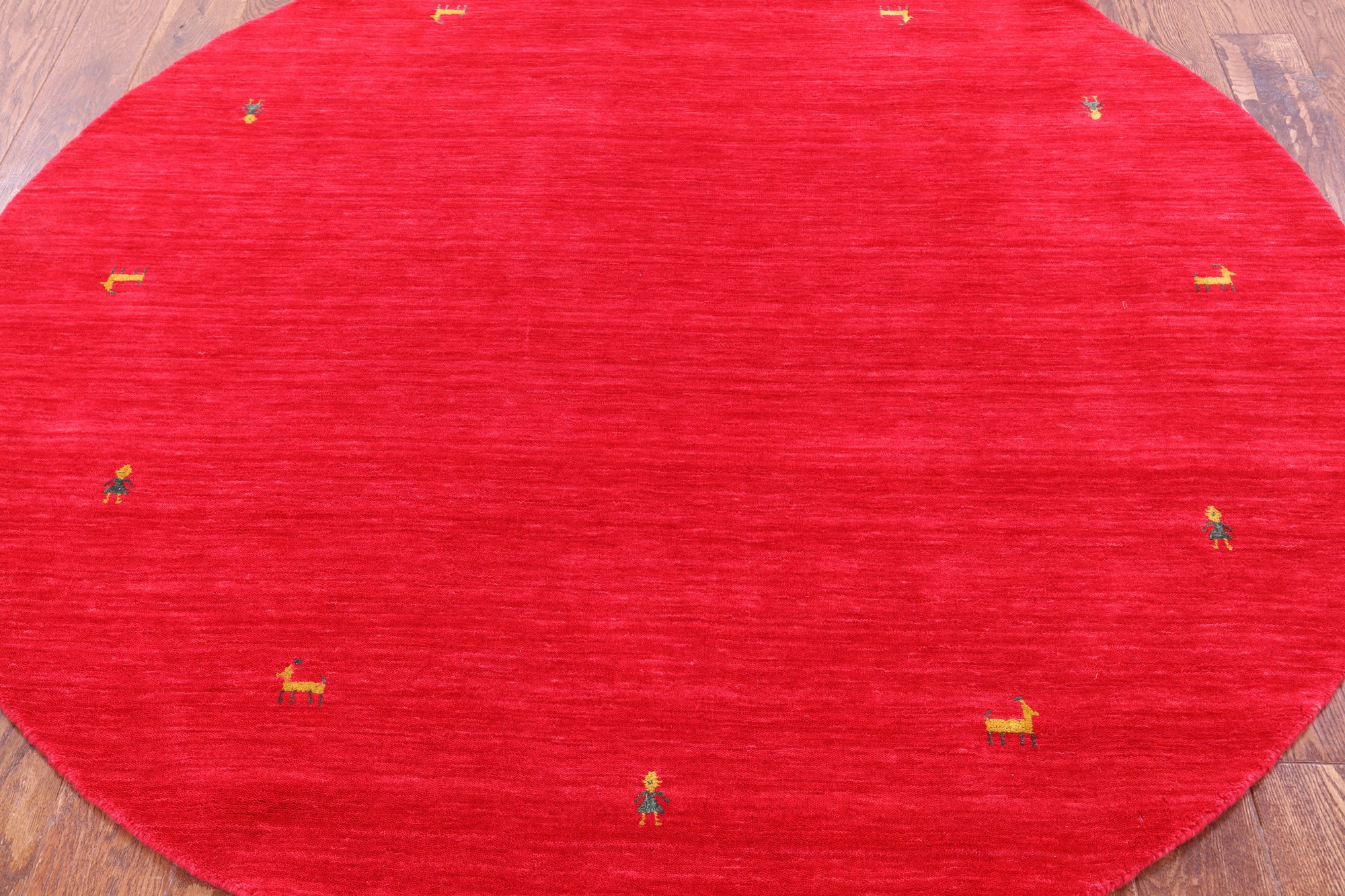 Red Round Persian Gabbeh Hand Knotted Wool Rug - 6' 0" X 6' 0" - Golden Nile