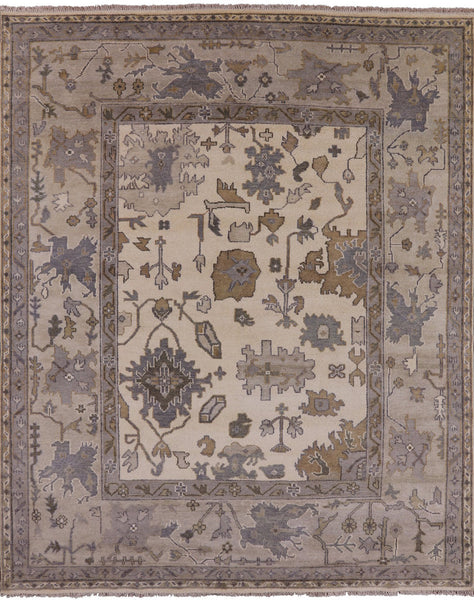Ivory Turkish Oushak Handmade Wool Area Rug - 8' 2" X 9' 11" - Golden Nile