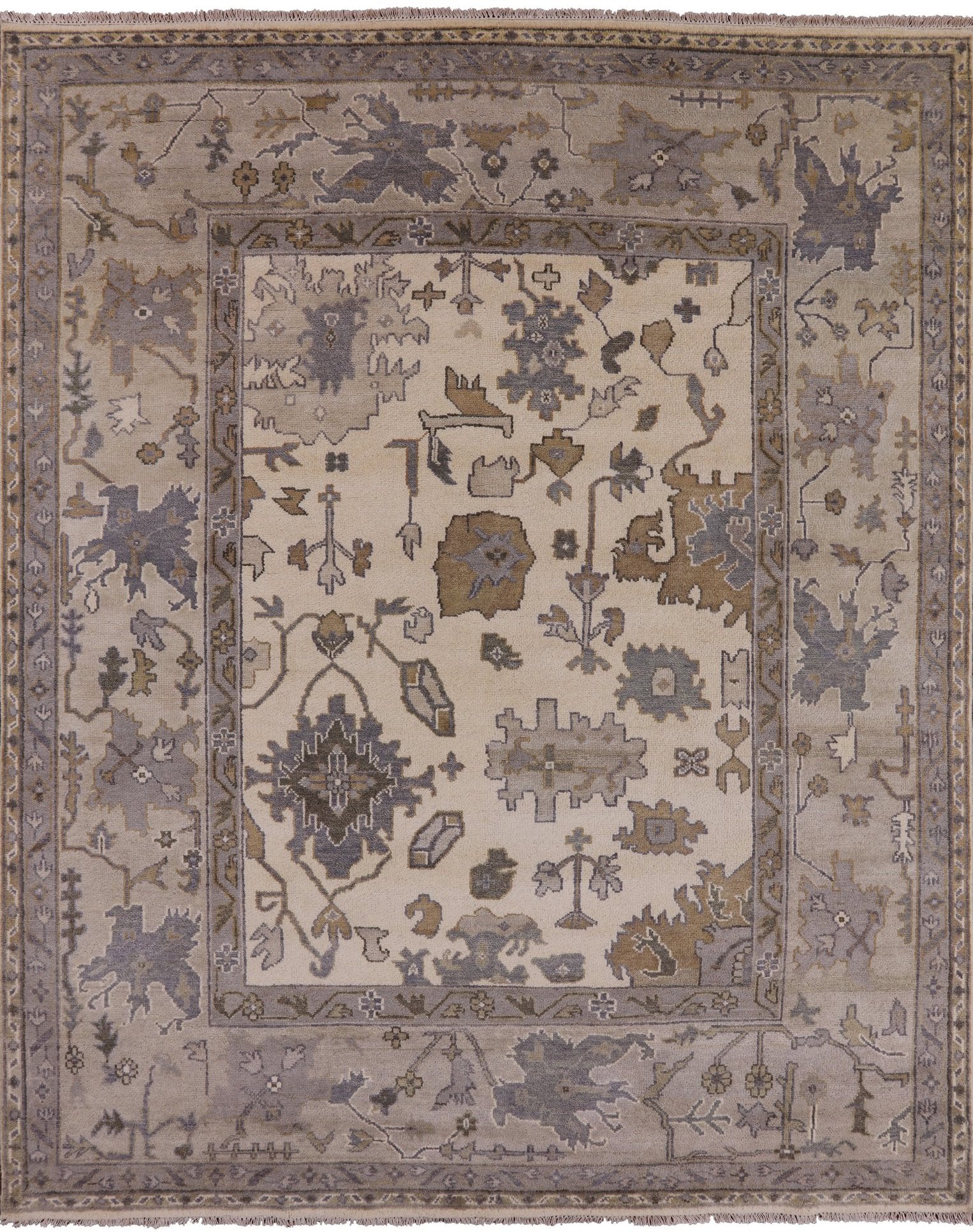 Ivory Turkish Oushak Handmade Wool Area Rug - 8' 2" X 9' 11" - Golden Nile