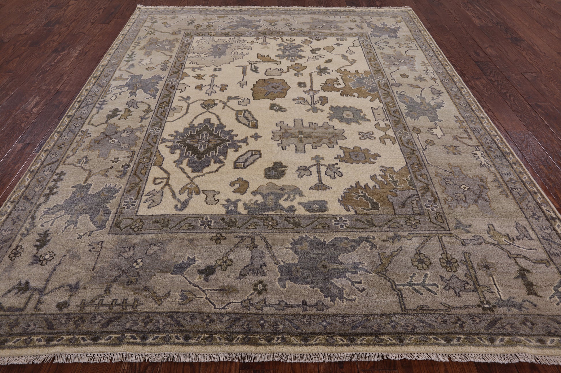 Ivory Turkish Oushak Handmade Wool Area Rug - 8' 2" X 9' 11" - Golden Nile