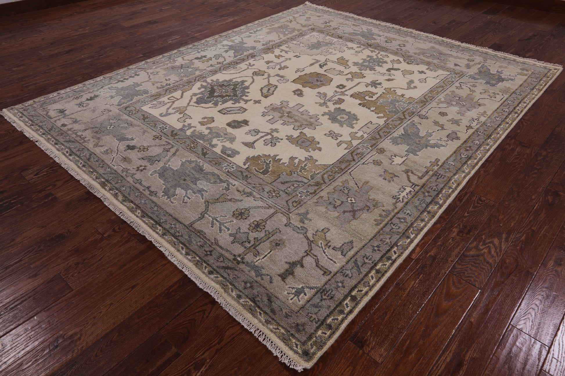 Ivory Turkish Oushak Handmade Wool Area Rug - 8' 2" X 9' 11" - Golden Nile