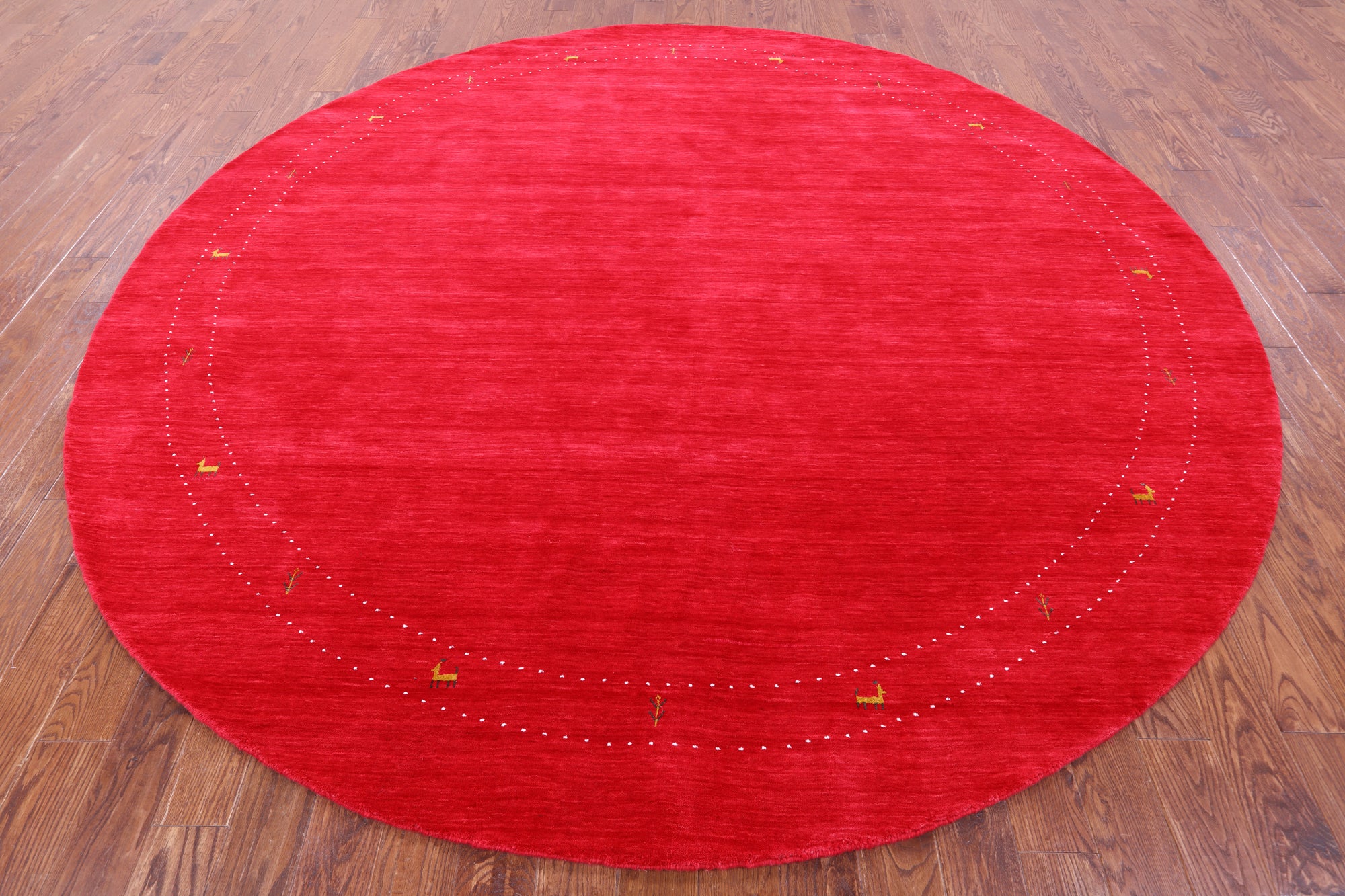 Red Round Persian Gabbeh Hand Knotted Wool Rug - 10' 0" X 10' 0" - Golden Nile