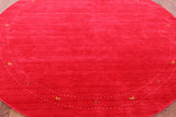 Red Round Persian Gabbeh Hand Knotted Wool Rug - 10' 0" X 10' 0" - Golden Nile