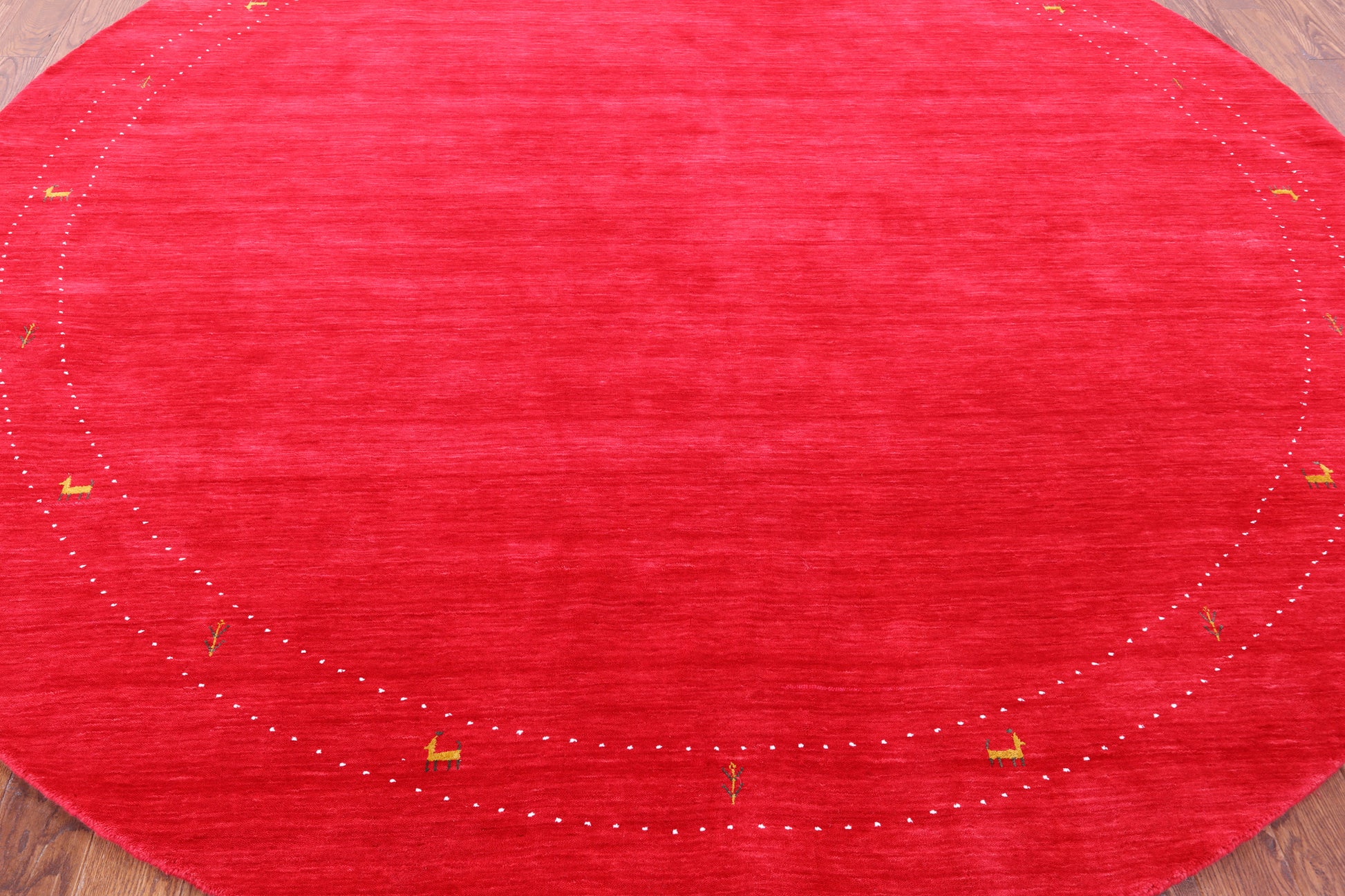 Red Round Persian Gabbeh Hand Knotted Wool Rug - 10' 0" X 10' 0" - Golden Nile