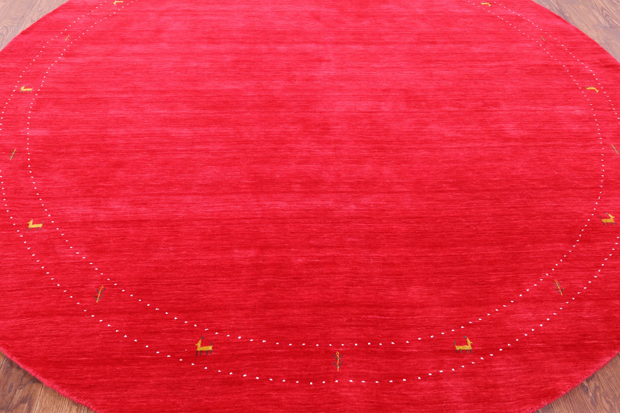 Red Round Persian Gabbeh Hand Knotted Wool Rug - 10' 0" X 10' 0" - Golden Nile