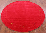 Red Round Persian Gabbeh Hand Knotted Wool Rug - 8' 0" X 8' 0" - Golden Nile