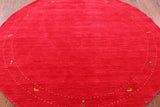 Red Round Persian Gabbeh Hand Knotted Wool Rug - 8' 0" X 8' 0" - Golden Nile