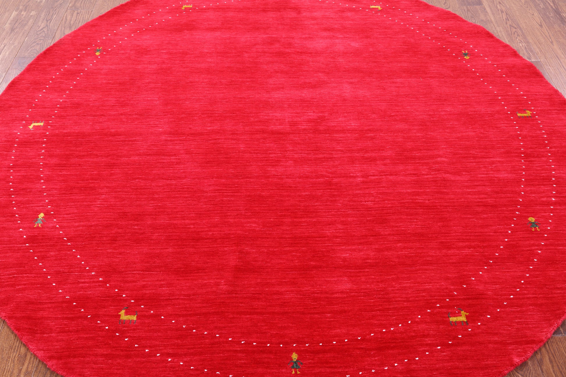 Red Round Persian Gabbeh Hand Knotted Wool Rug - 8' 0" X 8' 0" - Golden Nile