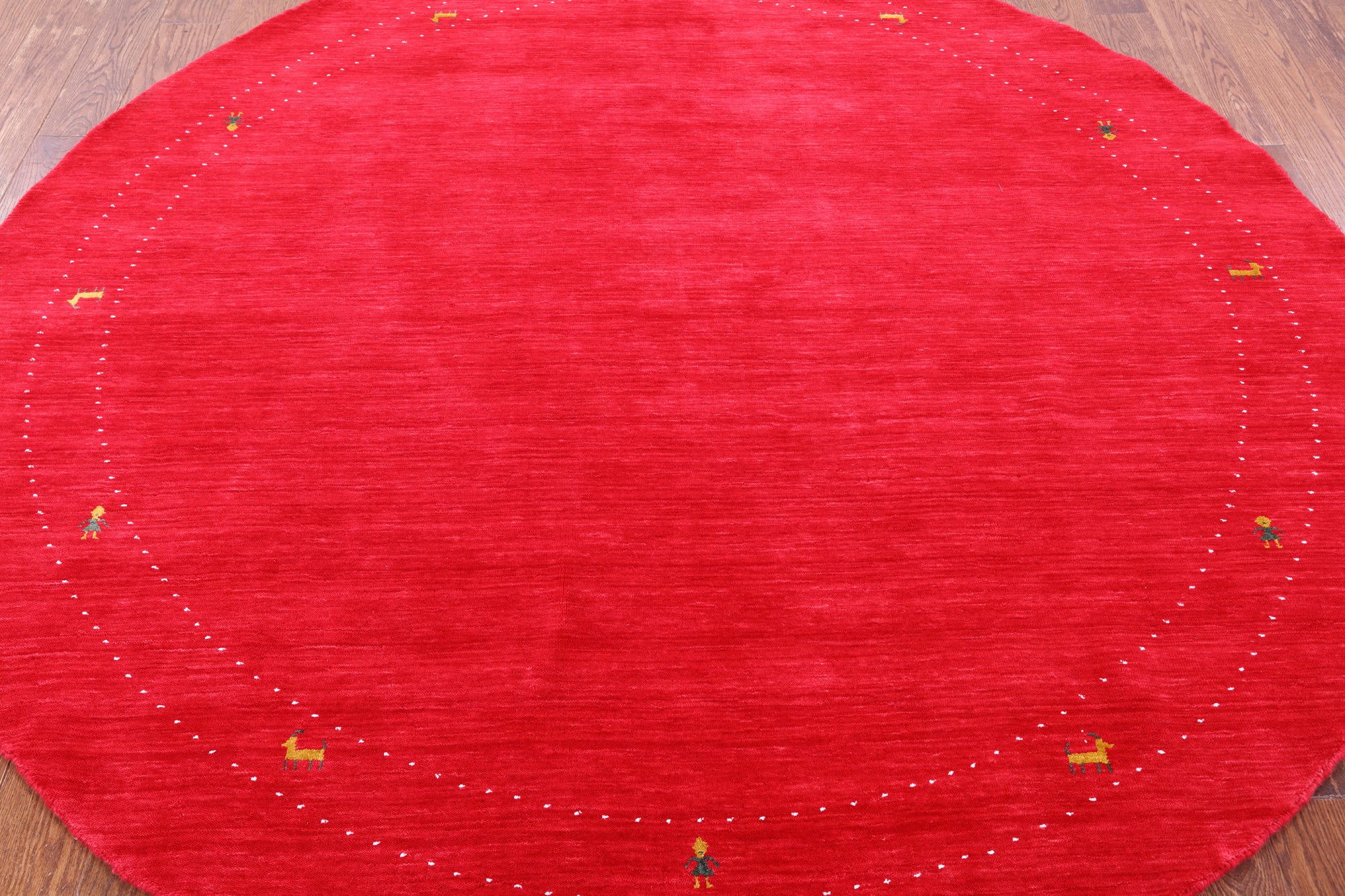 Red Round Persian Gabbeh Hand Knotted Wool Rug - 8' 0" X 8' 0" - Golden Nile