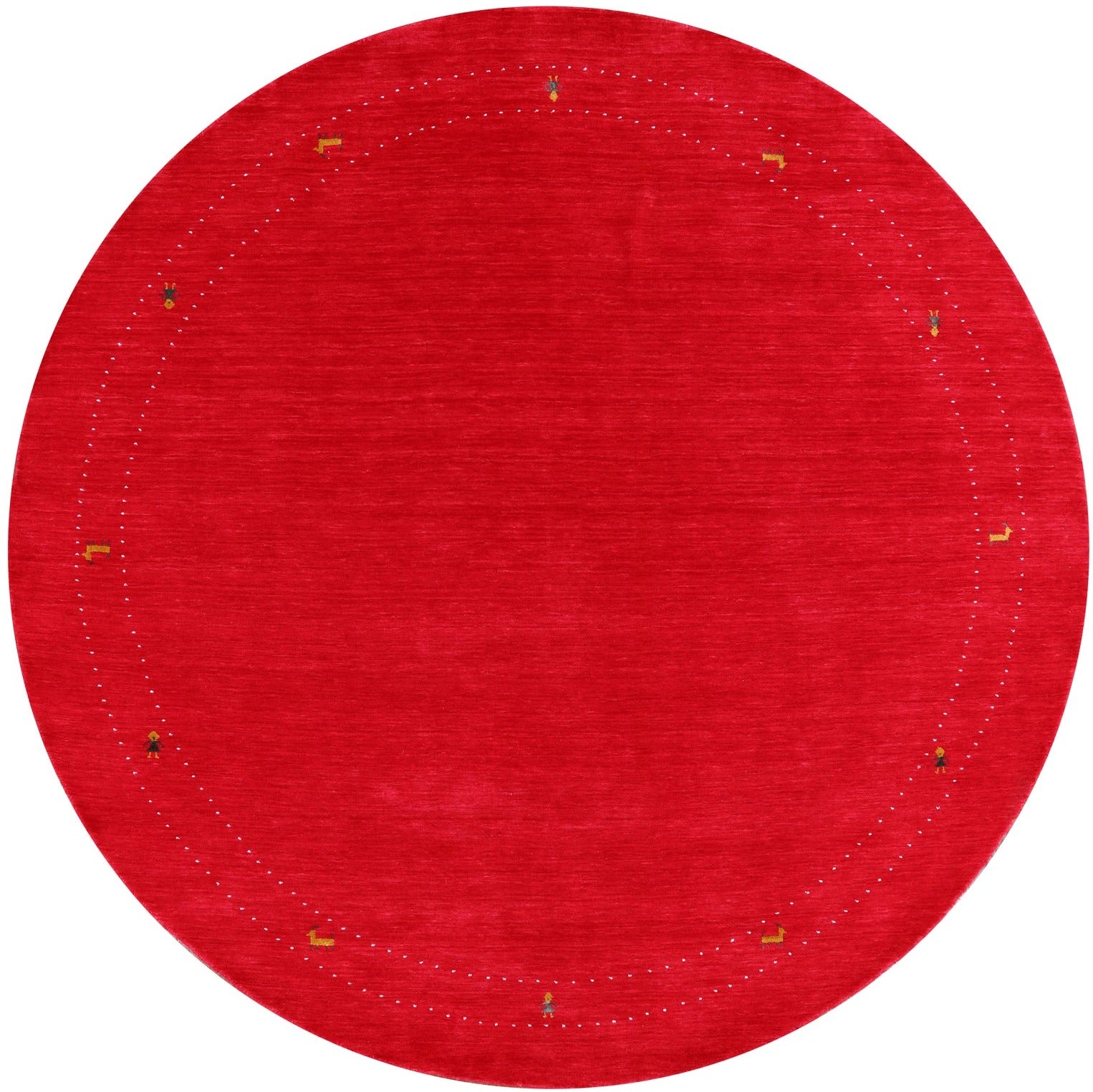 Red Round Persian Gabbeh Hand Knotted Wool Rug - 8' 0" X 8' 0" - Golden Nile
