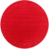 Red Round Persian Gabbeh Hand Knotted Wool Rug - 8' 0" X 8' 0" - Golden Nile