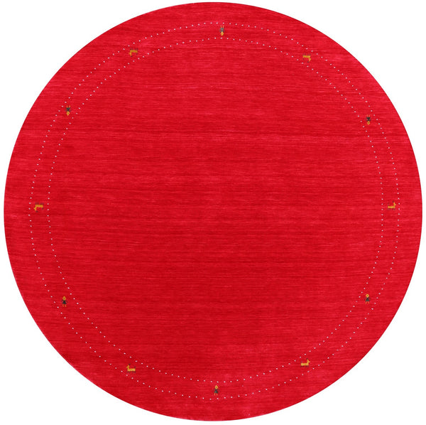 Red Round Persian Gabbeh Hand Knotted Wool Rug - 8' 0" X 8' 0" - Golden Nile