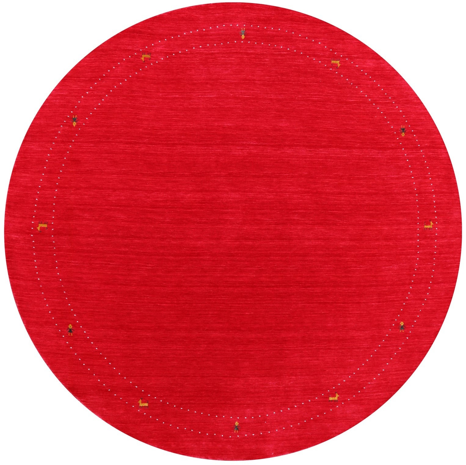 Red Round Persian Gabbeh Hand Knotted Wool Rug - 8' 0" X 8' 0" - Golden Nile