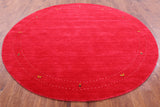 Red Round Persian Gabbeh Hand Knotted Wool Rug - 8' 0" X 8' 0" - Golden Nile