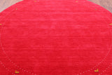 Red Round Persian Gabbeh Hand Knotted Wool Rug - 8' 0" X 8' 0" - Golden Nile