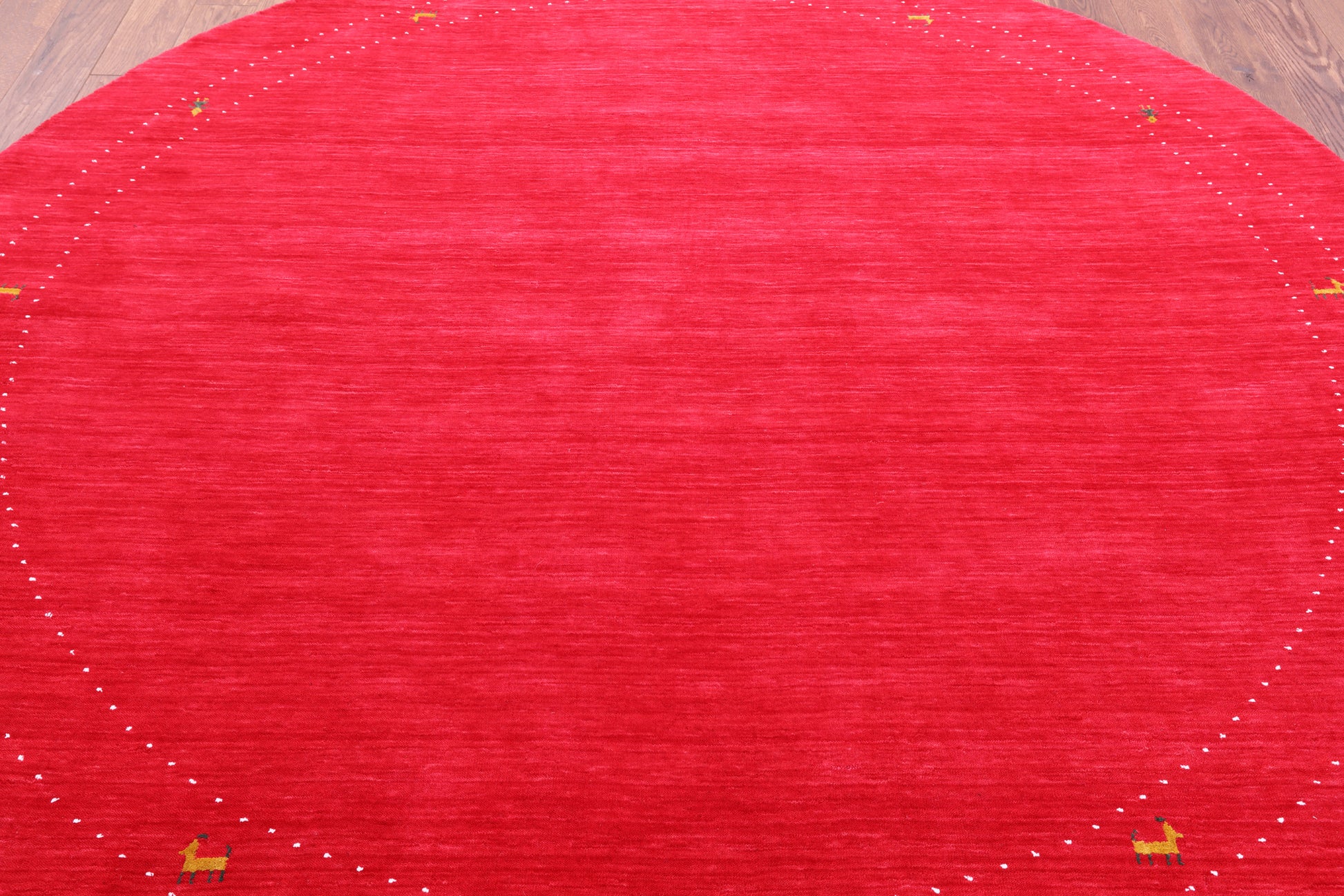 Red Round Persian Gabbeh Hand Knotted Wool Rug - 8' 0" X 8' 0" - Golden Nile