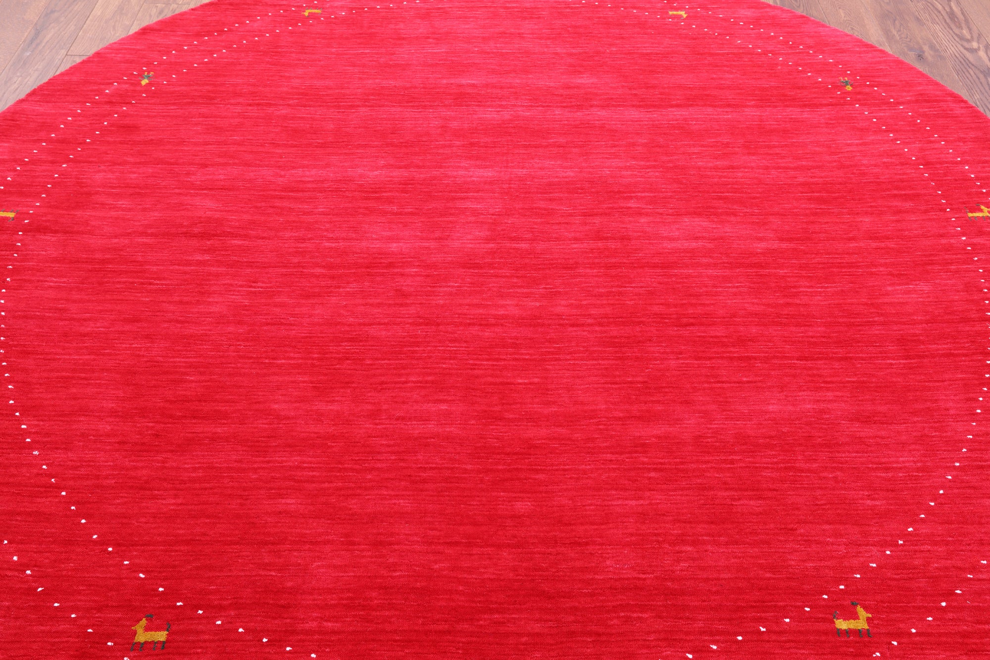 Red Round Persian Gabbeh Hand Knotted Wool Rug - 8' 0" X 8' 0" - Golden Nile
