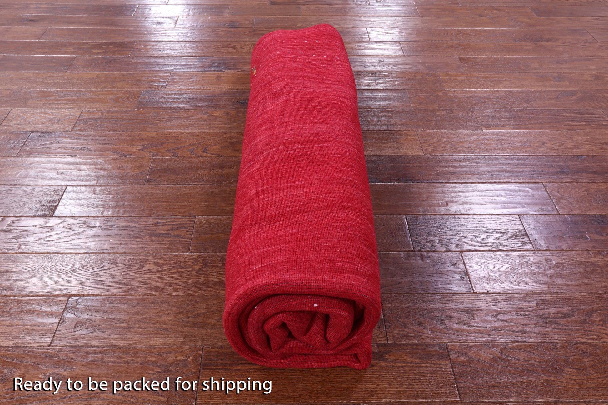 Red Round Persian Gabbeh Hand Knotted Wool Rug - 8' 0" X 8' 0" - Golden Nile