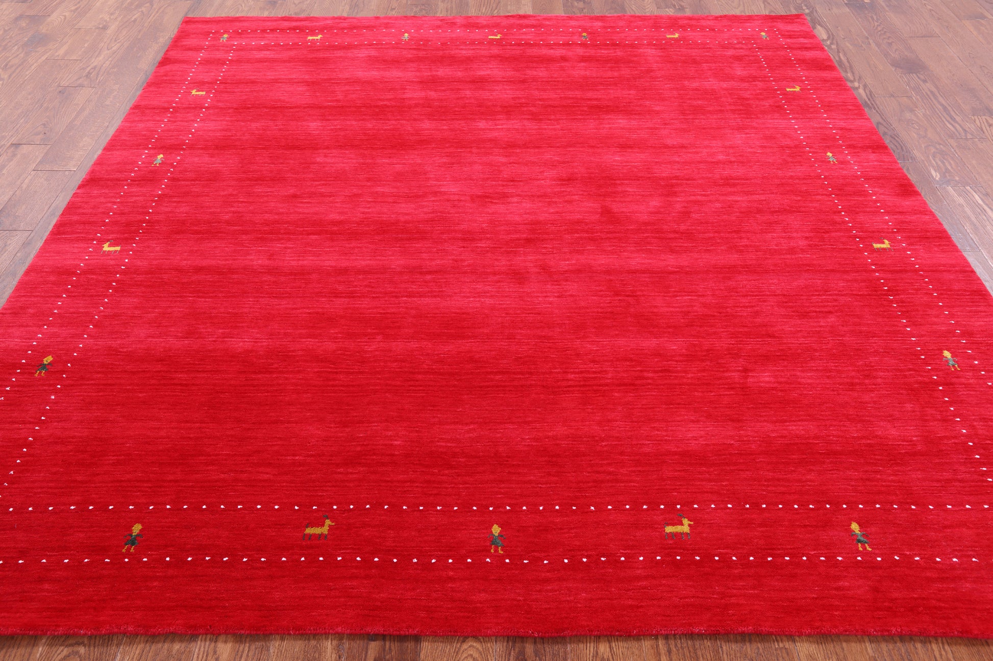 Red Square Persian Gabbeh Handmade Wool Rug - 8' 0" X 8' 0" - Golden Nile