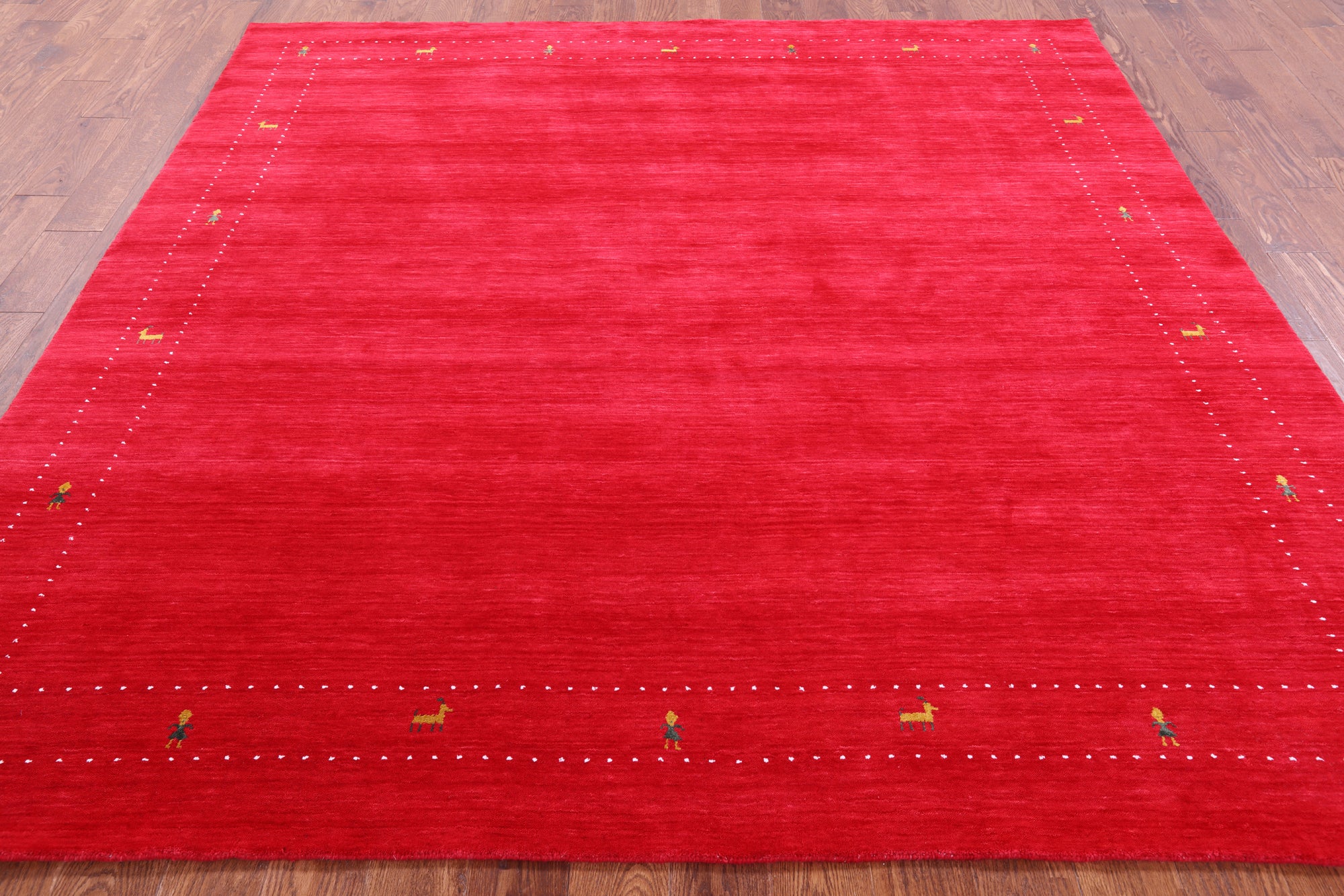 Red Square Persian Gabbeh Handmade Wool Rug - 8' 0" X 8' 0" - Golden Nile