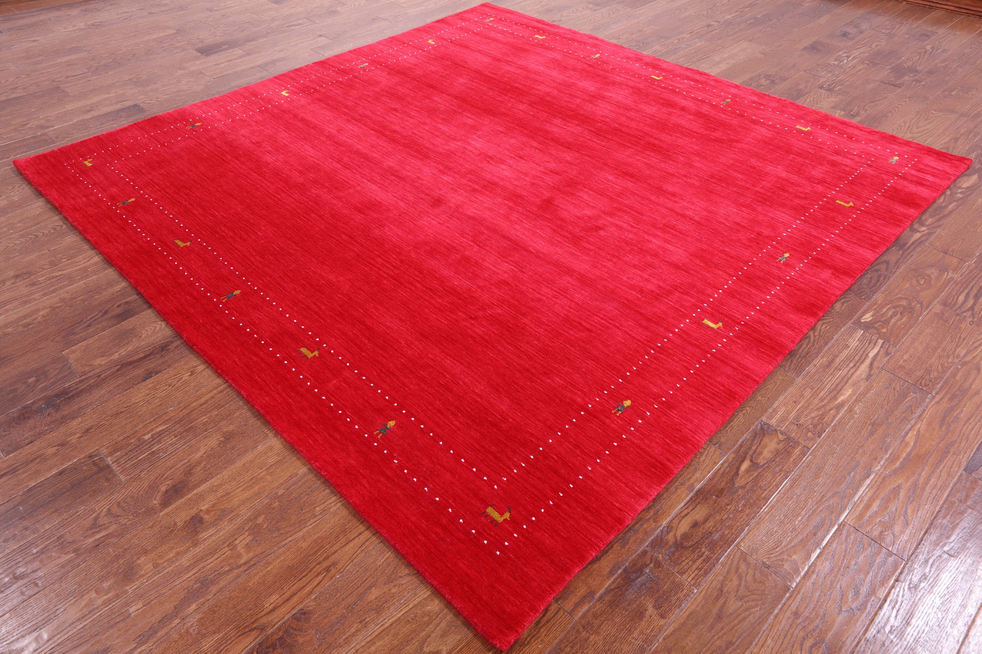 Red Square Persian Gabbeh Handmade Wool Rug - 8' 0" X 8' 0" - Golden Nile