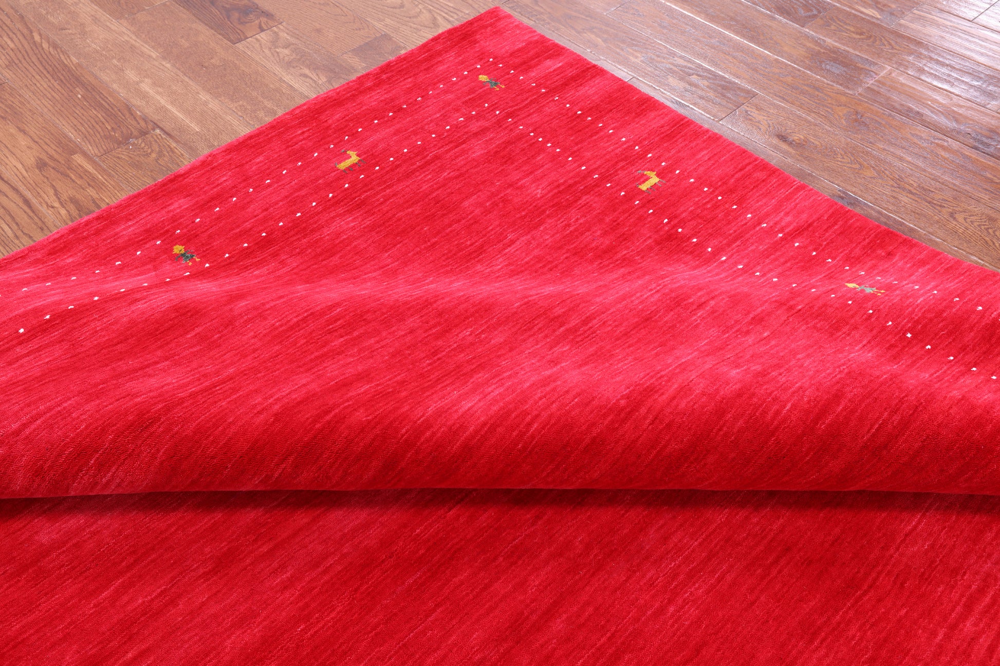 Red Square Persian Gabbeh Handmade Wool Rug - 8' 0" X 8' 0" - Golden Nile