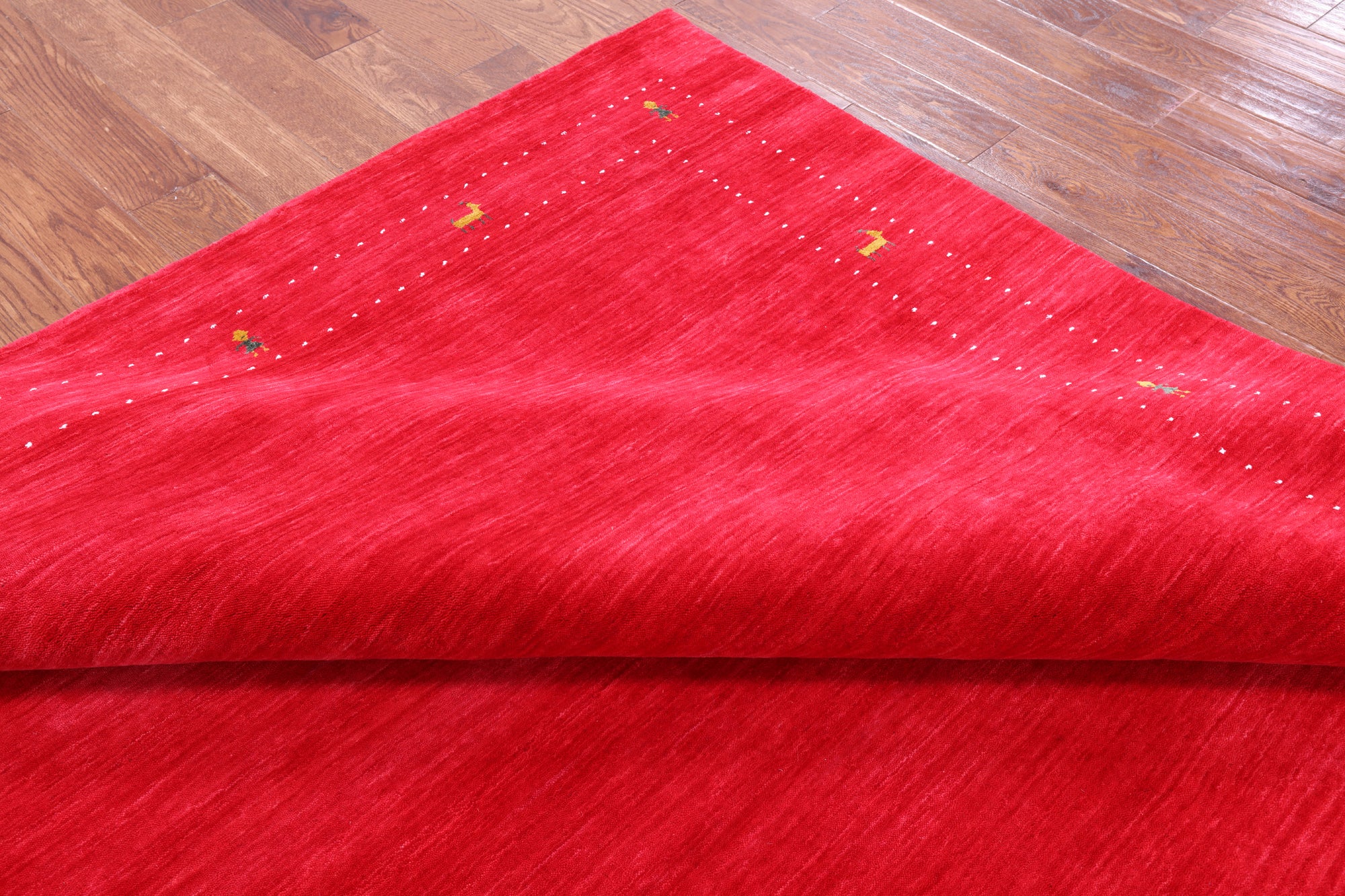 Red Square Persian Gabbeh Handmade Wool Rug - 8' 0" X 8' 0" - Golden Nile