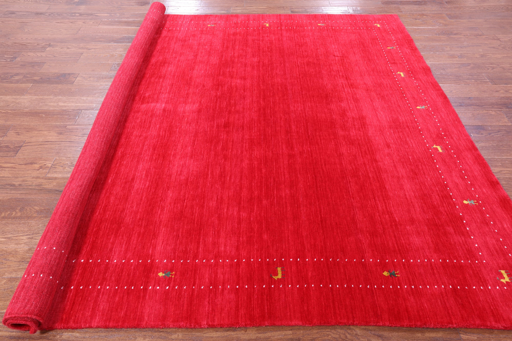 Red Square Persian Gabbeh Handmade Wool Rug - 8' 0" X 8' 0" - Golden Nile