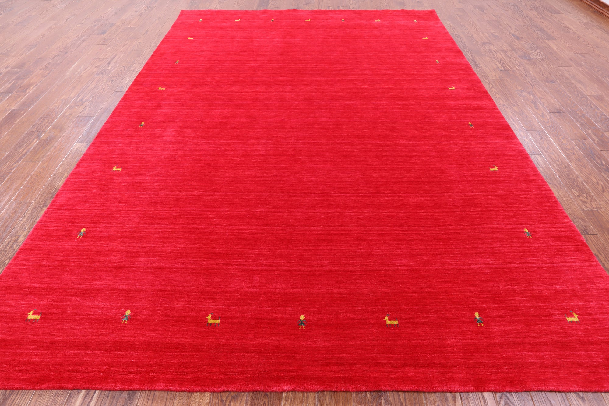 Red Persian Gabbeh Hand Knotted Wool Rug - 9' 0" X 12' 0" - Golden Nile
